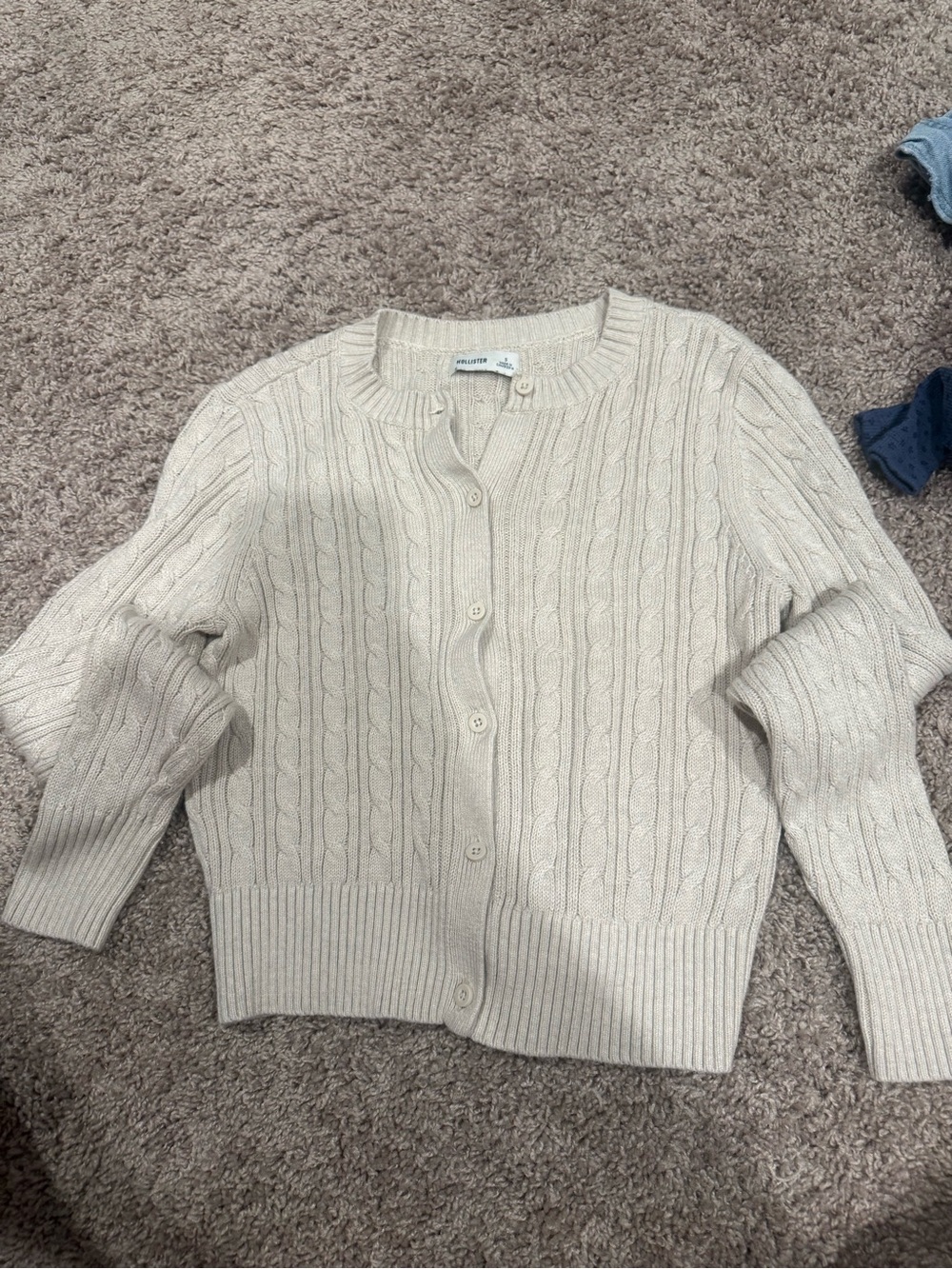 Hollister Cream Cable-Knit Button Cardigan